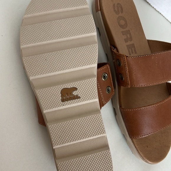 Sorel Tan Leather Slide Sandals Torpeda Womens Size 9.5 Brown - Picture 4 of 5